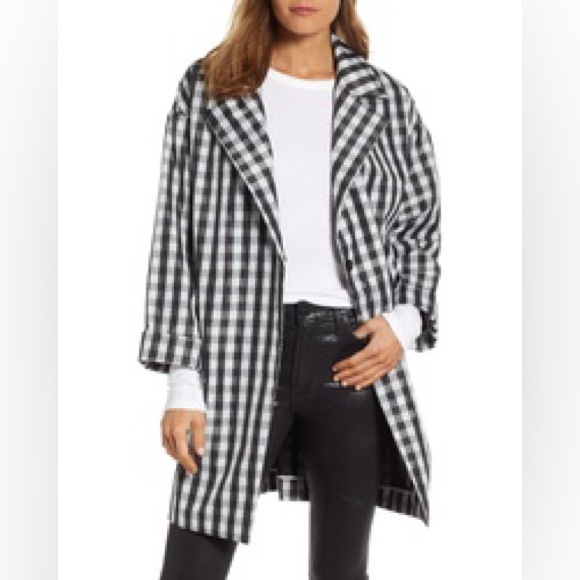 NVLT Gingham Plaid Oversized Black & White Jacket Trench Rain Coat Size XS - Picture 2 of 9
